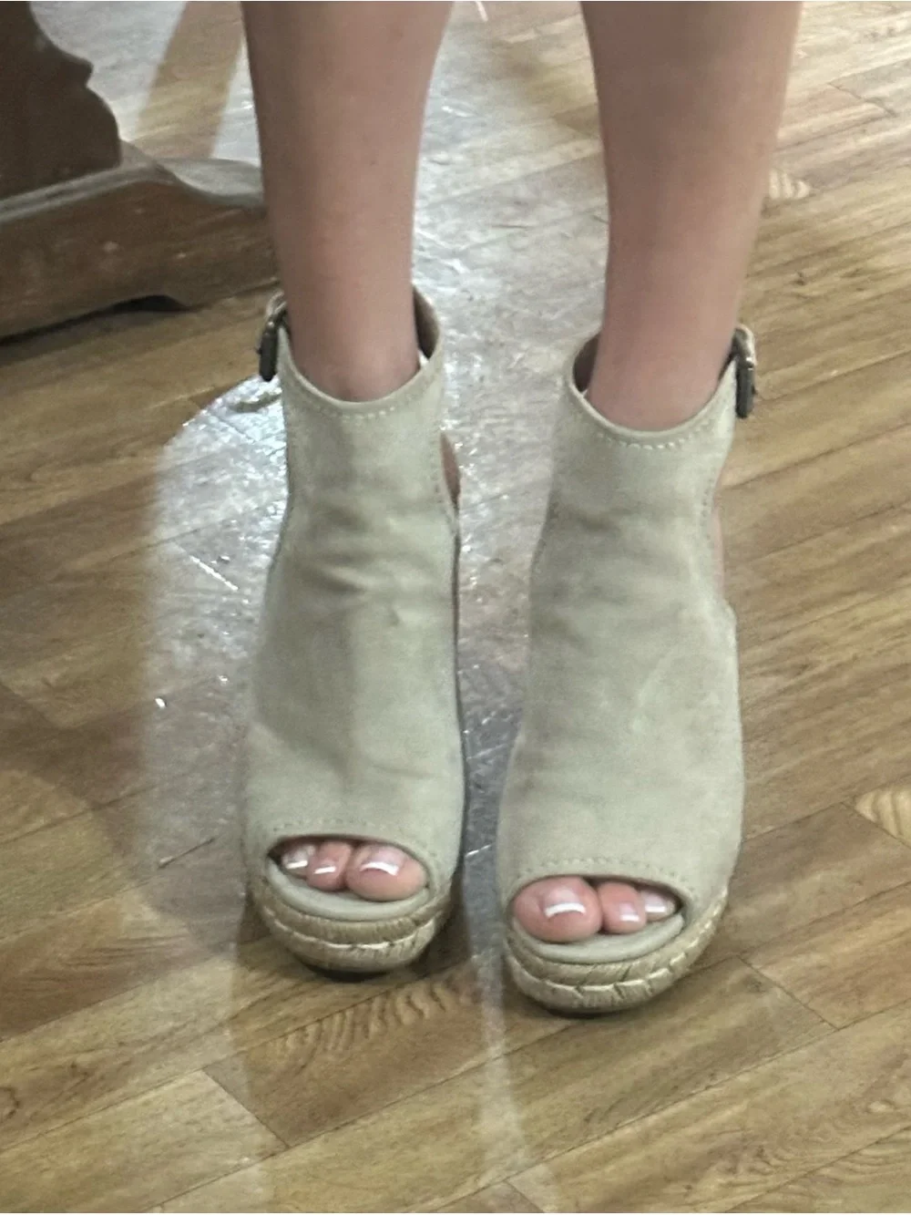 Prada Taupe Suede Open-Toe Espadrille Wedge Sandals